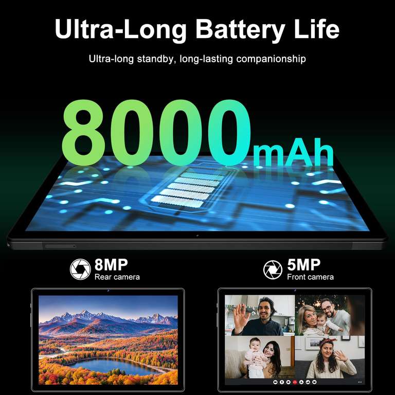 Tablet 10 Pulgadas 2024 Newest, Android 12GB 128GB 8000mAh, 8+5MP, Negro