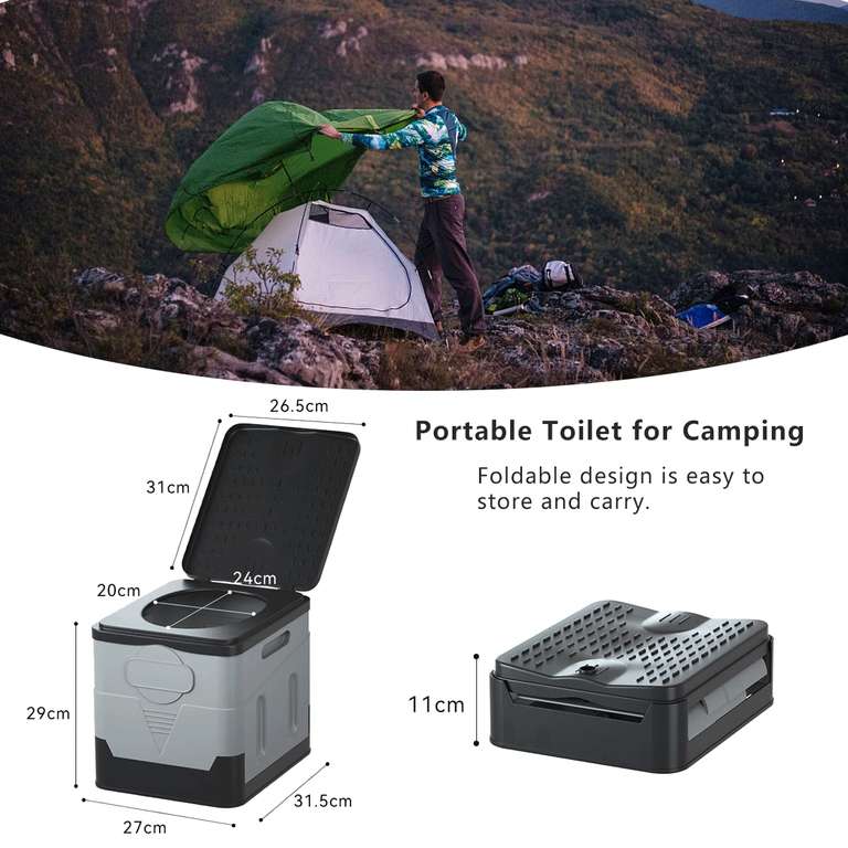 Inodoro de camping plegable con tapa, inodoro portátil sin productos químicos, estable hasta 150 kg