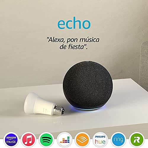Echo (4.ª generación) | Sonido de alta calidad | Antracita + Philips Hue Bombilla