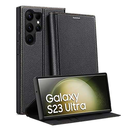 Funda para Samsung S23 Ultra Funda de Tapa Cuero Carcasa con Magnético Función de Soporte y Tarjetas Ranuras para Galaxy S23 Ultra (Negro)