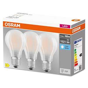 OSRAM LED Classic A100, Pack de 3 Lámparas de filamento esmerilado de vidrio para E27, blanco frío (4000K), 1521 lúmenes