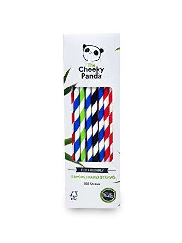 The Cheeky Panda - Pajitas de bambú de papel multicolor | Paquete de 100 pajitas | 100% biodegradable, sin plástico, ecológico y sostenible