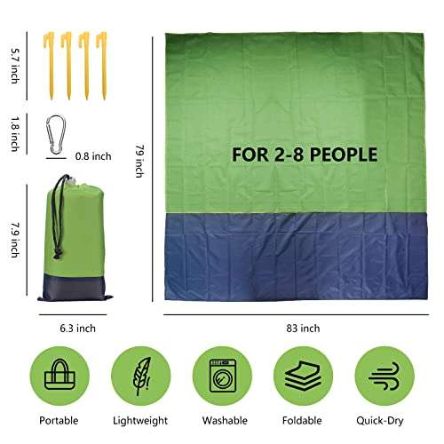 Manta de Picnic impermeable+estaca fija x 4+bolsa de almacenamiento + 1mosquetón de seguridad 210x200 cm.Colores. Verde, naranja y amarillo.