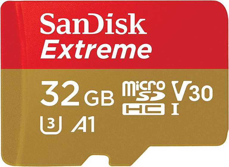 SanDisk Extreme 32 GB microSDHC Memory Card + SD Adapter with A1 App Performance + Rescue Pro Deluxe, Up to 100 MB/s