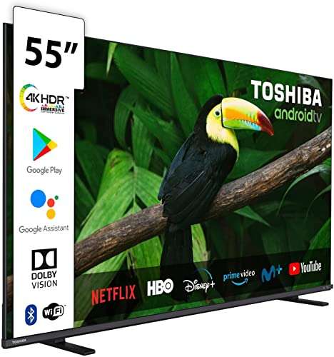 Toshiba Android TV de 55 pulgadas 4K Ultra HD Google Chromecast integrado control por voz mediante Google Assistant conexión WIFI Bluetooth