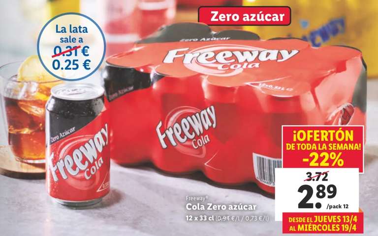 Refresco Freeway cola Zero pack 12 a 2.89€ (0,25€ unidad)