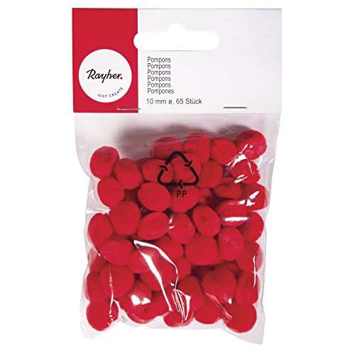 Pompones. 10 mm,65 unidades,color rojo