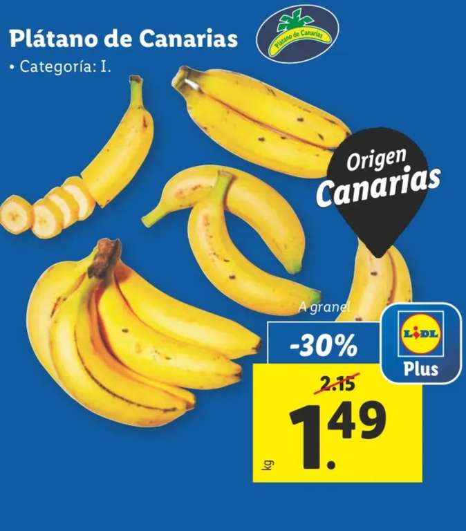 Plátano de Canarias a 1,49€/kg (con Lidl Plus)