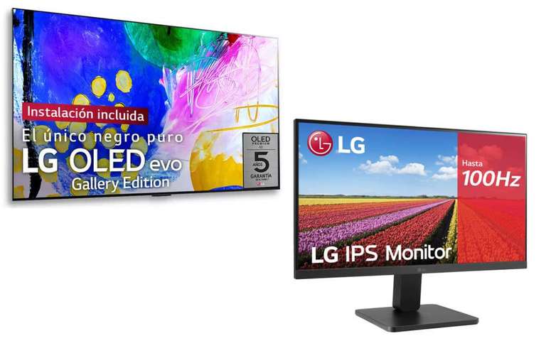 TV LG 4K OLED evo G2 (55"), con soporte y servicio de instalación en pared incluido + Monitor 24" IPS