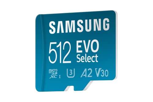 Samsung EVO Select 512GB, microSD, A2, V30, 130 MB/s, FHD, 4K UHD