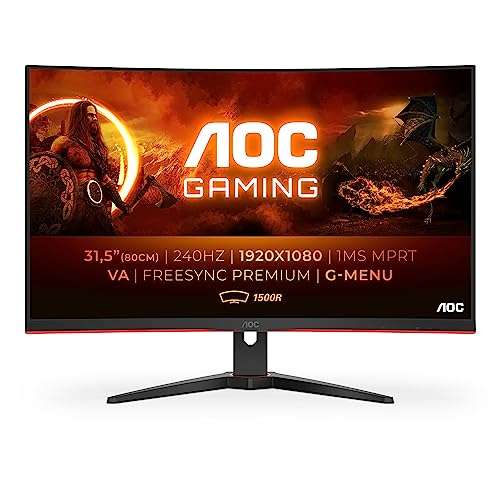 AOC C32G2ZE - Monitor gaming curvo 32" VA FullHD (1920x1080) 240Hz, 1ms, AMD FreeSync Premium, HDMI 2.0, Displayport 1.2, Negro/rojo