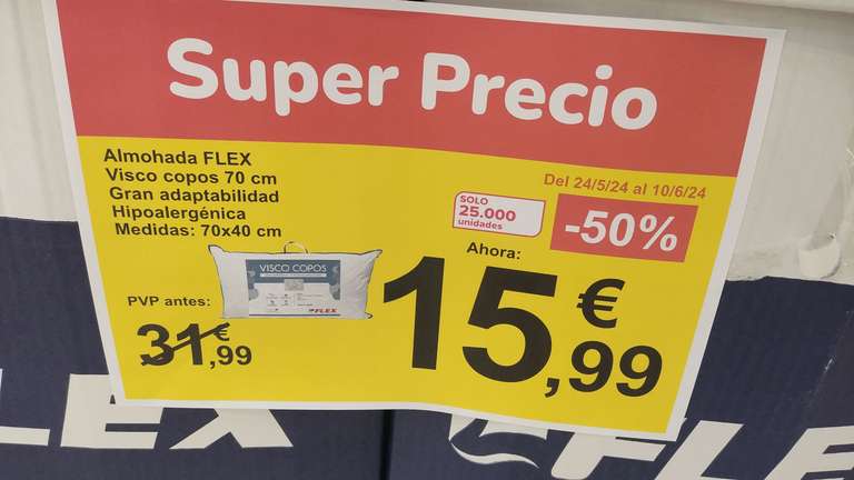 Almohada FLEX Visco Copos 70 cm (en el Carrefour de Dos Hermanas)