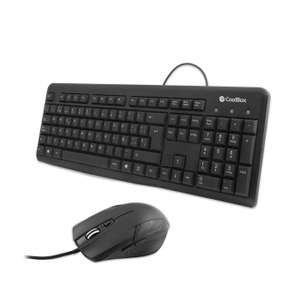 CoolBox Kit teclado y ratón USB: teclado silencioso resistente a salpicaduras, ratón ambidiestro con DPI ajustable.