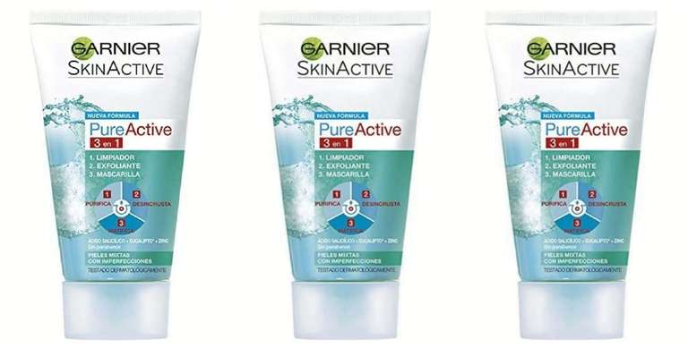 3x GARNIER Skin Active - Pure Active 3 en 1 - Limpiador, exfoliante y mascarilla - 150 ml. 2'55€/ud