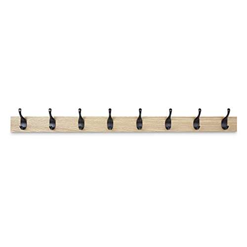 Amazon Basics - Perchero de madera de pared, 8 ganchos modernos 92 cm, Natural