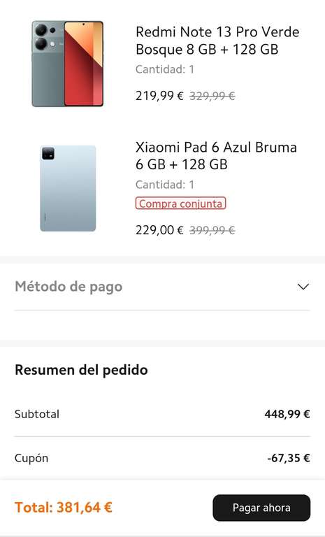Redmi Note 13 Pro [8Gb/128Gb] + Xiaomi Pad 6 [6Gb/128Gb] (305€ con Mi Points)