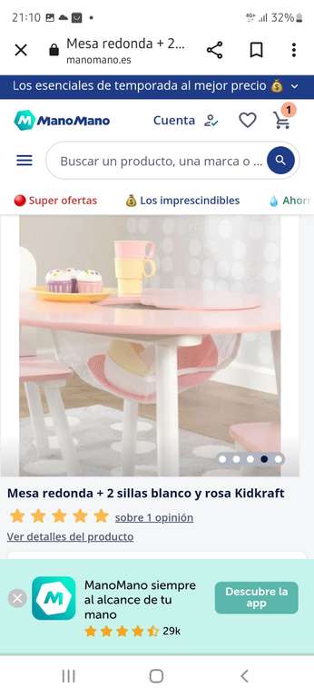 Mesa redonda + 2 sillas blanco y rosa Kidkraft