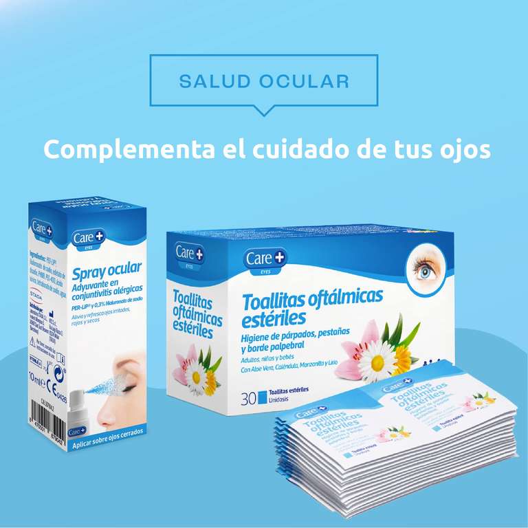 Care + Duplo Toallitas Oftalmicas 2 x 30, Blanco, 30 Unidad (Paquete de 2)