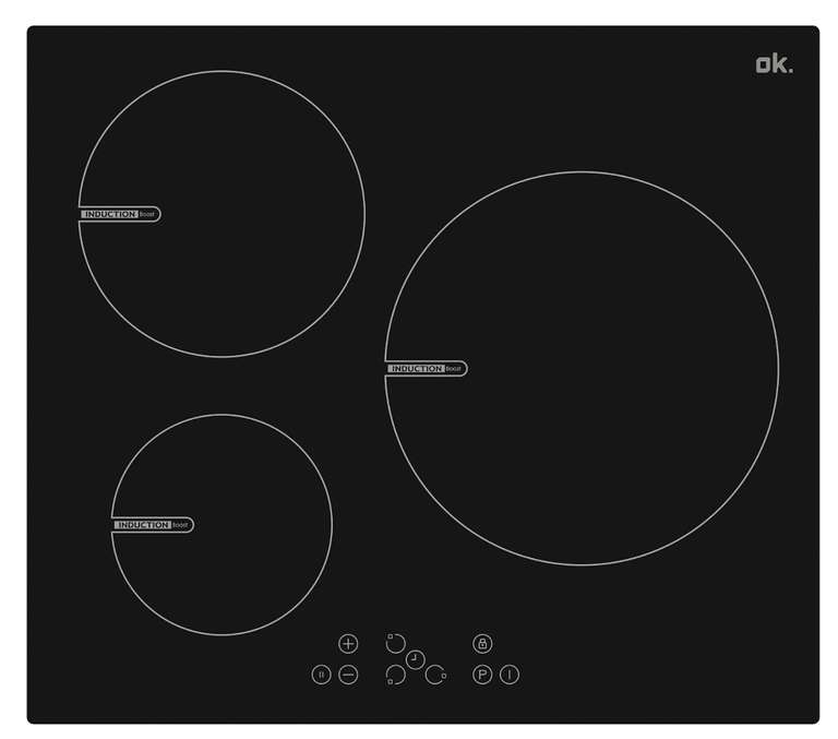 Placa Inducción - OK OBH 3611-3, Encastrable, 3 Zonas, 21 cm, Negro