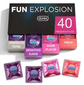 Durex - Fun Explosion, Pack Preservativos 40 Condones, 52 y 56 mm [PRECIO PRIMERA COMPRA 14,47€]