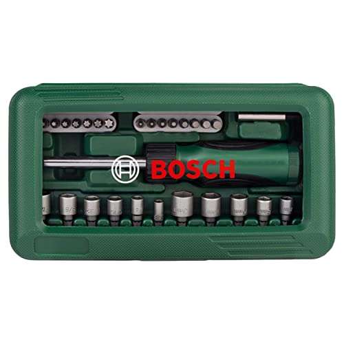 Bosch 46 uds. Set de puntas de atornillar y llave de vaso (puntas PH, PZ, hexagonal, T, S, accesorios para taladro y destornillador)