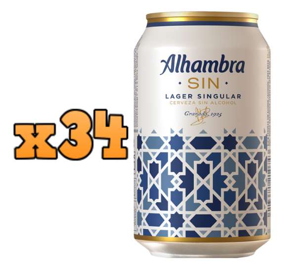 34 latas alhambra lager singular cerveza rubia sin alcohol lata 33 cl