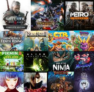 The Witcher 3, Immortals Fenyx, Metro, Monster Hunter , Spyro Reignited, Crash, Alien Isolation, The Messenger, Gris, Pikmin, Devil MayCry