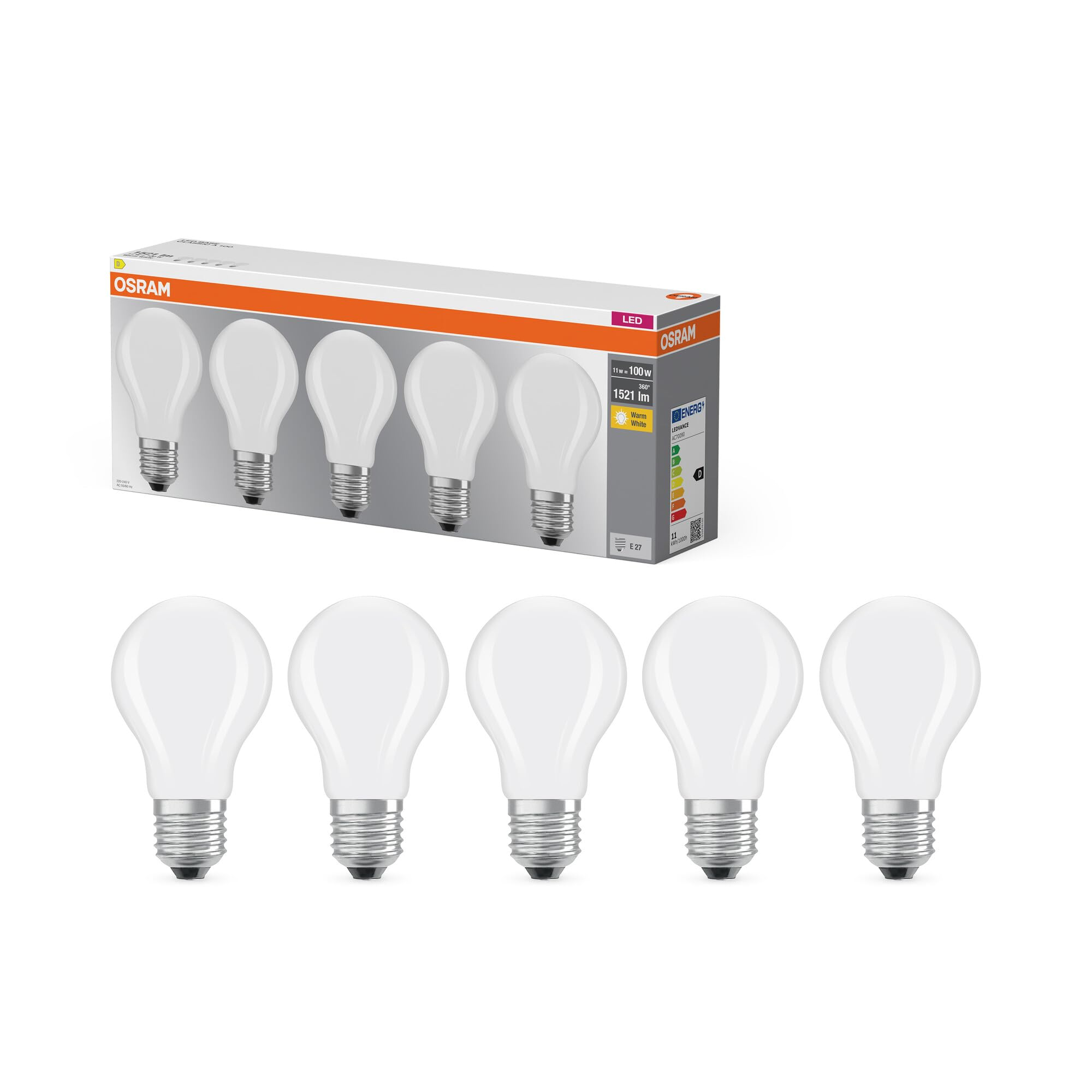 OSRAM Lámpara LED Base A100 forma de bombilla E27 13W 1521lm IP20 (Pack de 5)