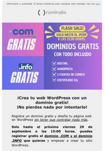 Dominio .com gratis y de regalo un .info