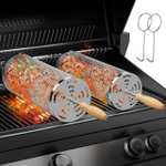 JUAUO Cesta para Parrilla BBQ(2PCS), Mango de Madera Extraíble, Acero Inoxidable 304
