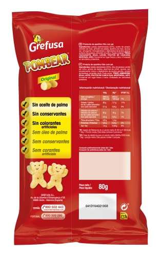 Snack de patata Pom-Bear GREFUSA, bolsa 80g + REEMBOLSO de 0'90€ para otra compra (Total 0'72€)