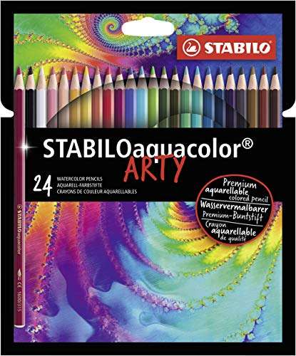 STABILO Lápices de color acuarelables STABILOaquacolor ARTY - Estuche con 24 colores + Marcador acrílico FREE Acrylic