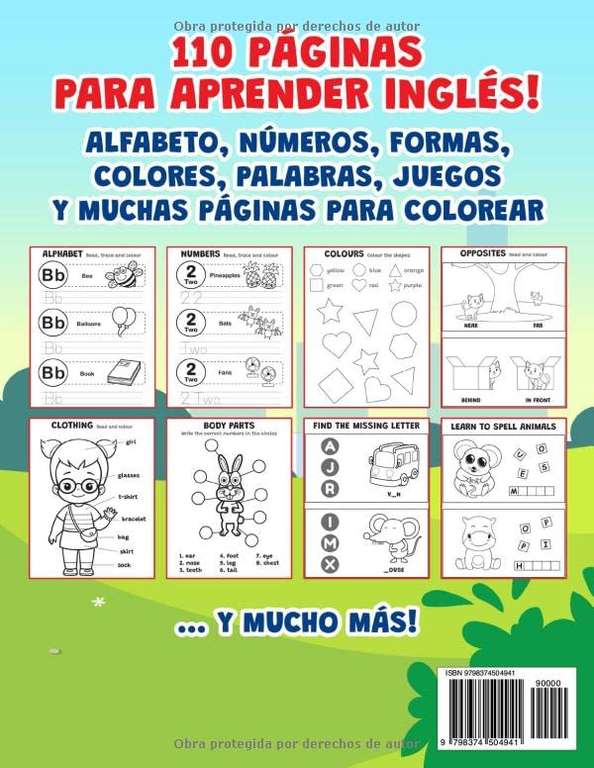 LIBRO PREESCOLAR MAXI: 110 páginas para aprender inglés. Alfabeto, números, colores, juegos, muchas páginas para colorear. De 4 a 7 años