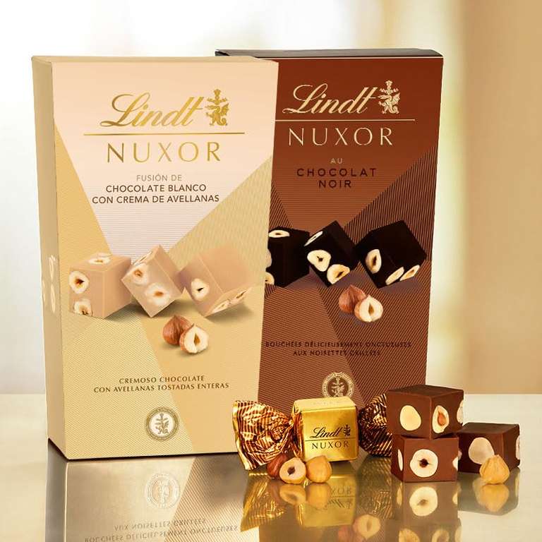 Caja de bombones LINDT NUXOR de chocolate blanco, con 41% de avellana (caja de 165g) [Clientes Prime]