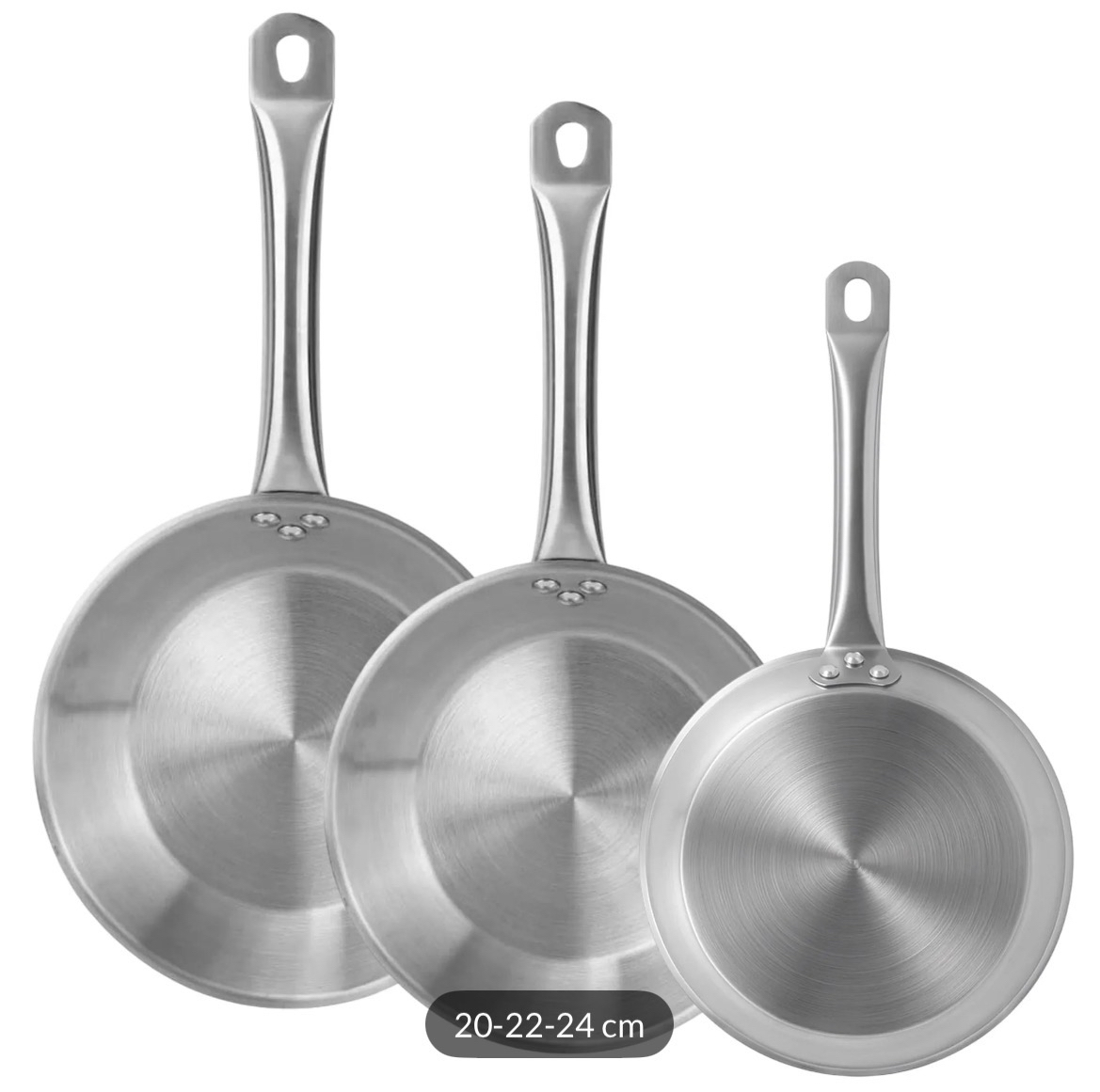 Well Home – Juego de 3 sartenes de acero inoxidable de 20, 22 y 24 cm, aptas para inducción
