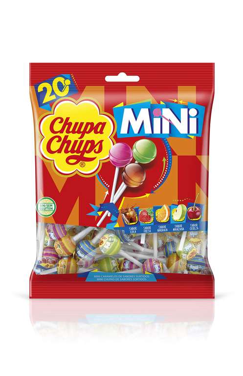 2 x Mini Chupa Chups Caramelo con Palo de Sabores Variados - Bolsa de 20 unidades de 6 gr/ud