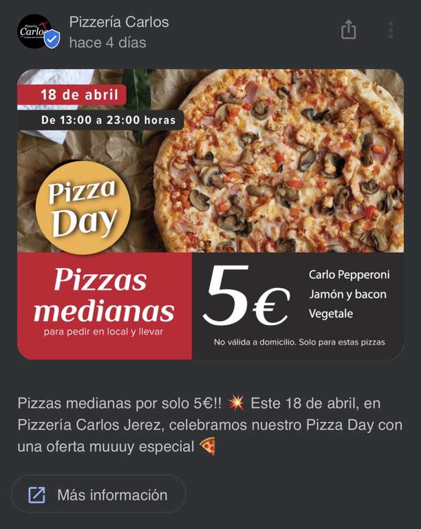 Pizzas medianas a 5€ (SOLO JEREZ)