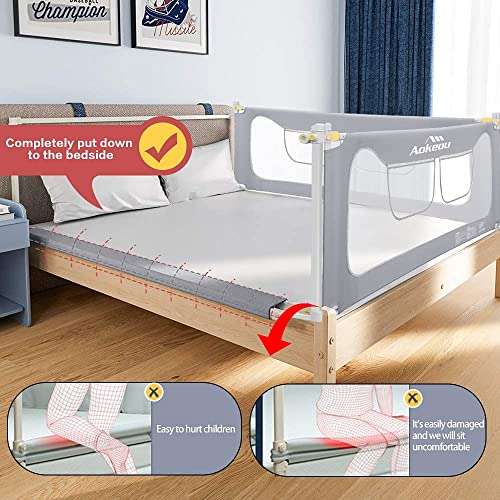 Barrera de seguridad para cama de niños pequeños, extra larga, tamaño doble, con sistema de anclaje reforzado, 150 cm