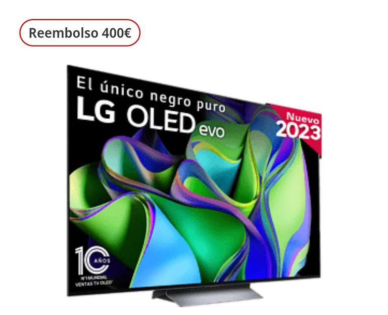 TV OLED 65" - LG OLED65C35LA, UHD 4K, Inteligente α9 4K Gen6, Smart TV + 400€ Reembolso (Desde la app)