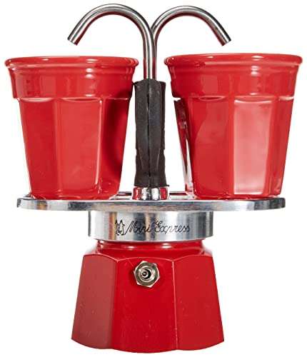 Bialetti - Mini Express Kandisky: Set con Cafetera 2 Tazas (90 Ml) + 2 Tazas, Rojo, Aluminio