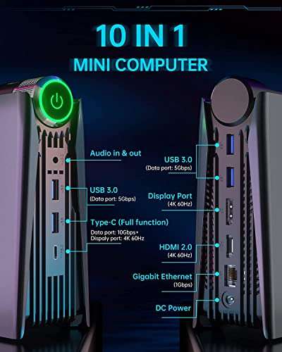 Mini Ordenador de Juegos, Luces RGB AMD Ryzen 5 5600U 16 GB DDR4 512 GB NVMe SSD Windows 11 Pro
