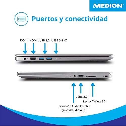 MEDION AKOYA S15447 - Ordenador portátil 15.6" Full HD/i5-10210U/3.90GHz/8GB/256GB/Without OS, Plateado