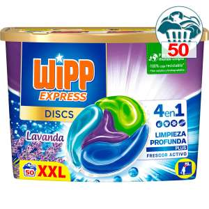 WIPP EXPRESS Discs detergente máquina líquido limpieza profunda plus 4 en 1 Lavanda XXL caja 50 dosis. 2ª unidad al 50% de descuento .