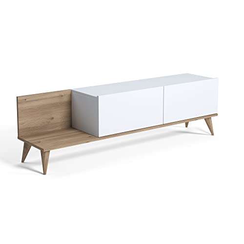 Mueble de TV Movian Soho, armario bajo, 152 x 35 x 43 cm, blanco y roble