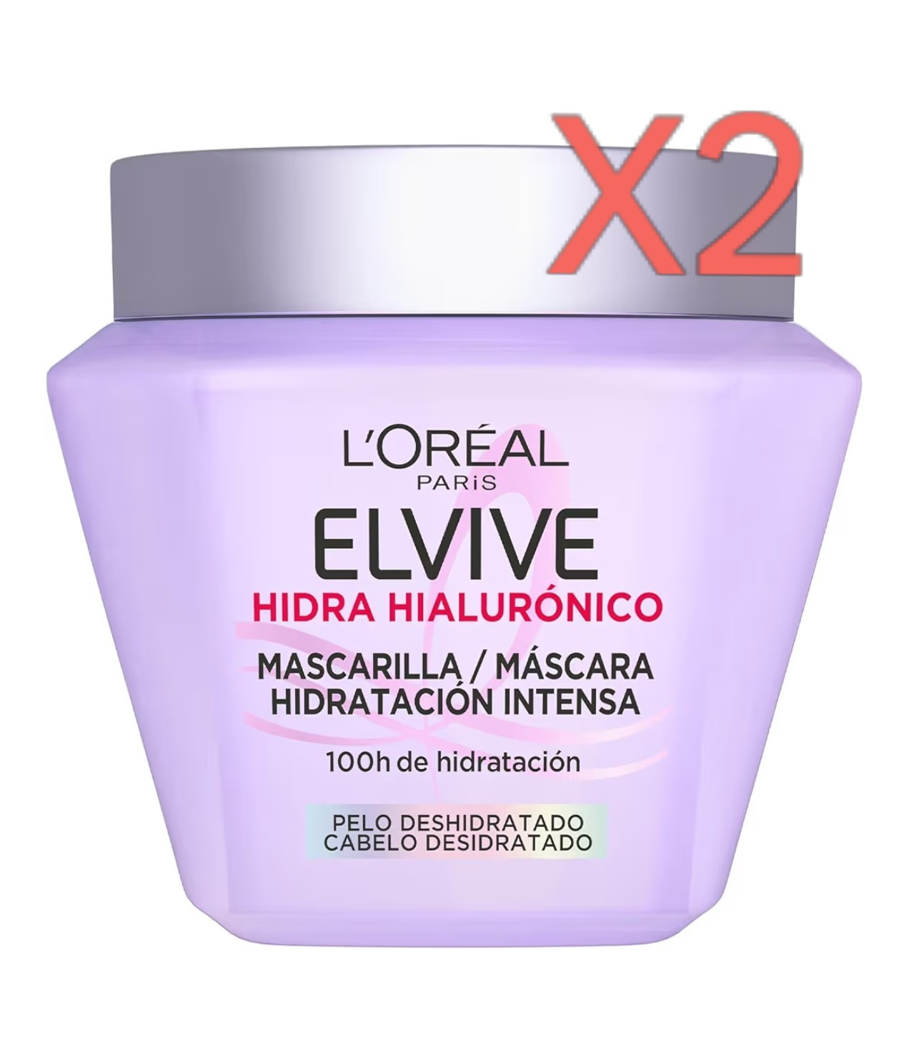 X2.L'Oréal Paris Elvive Mascarilla Ácido Hialuronico Hidratación, 310ml 13%Sistema de Cuidado con Hialurónico Puro,hasta 100H de Hidratación