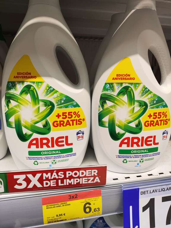 3x2 Detergente Ariel Original 29+16 lavados SOLO 0,14€ LAVADO