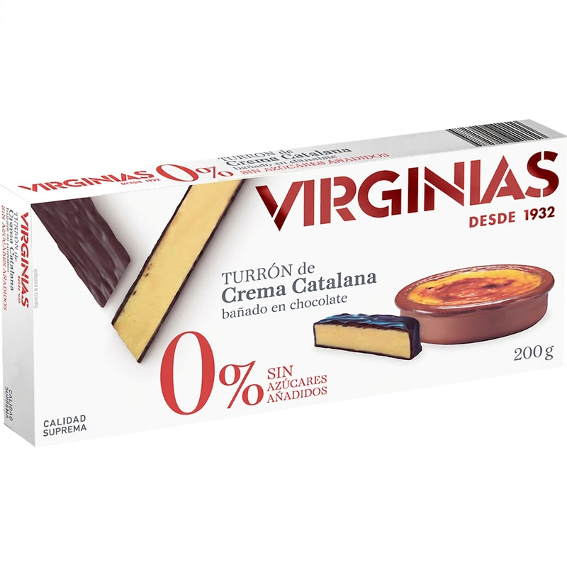 Virginias Turrón de Crema Catalana Bañado en Chocolate 0% Sin Azúcares Añadidos 200 g (Cad: 31/03/2027)