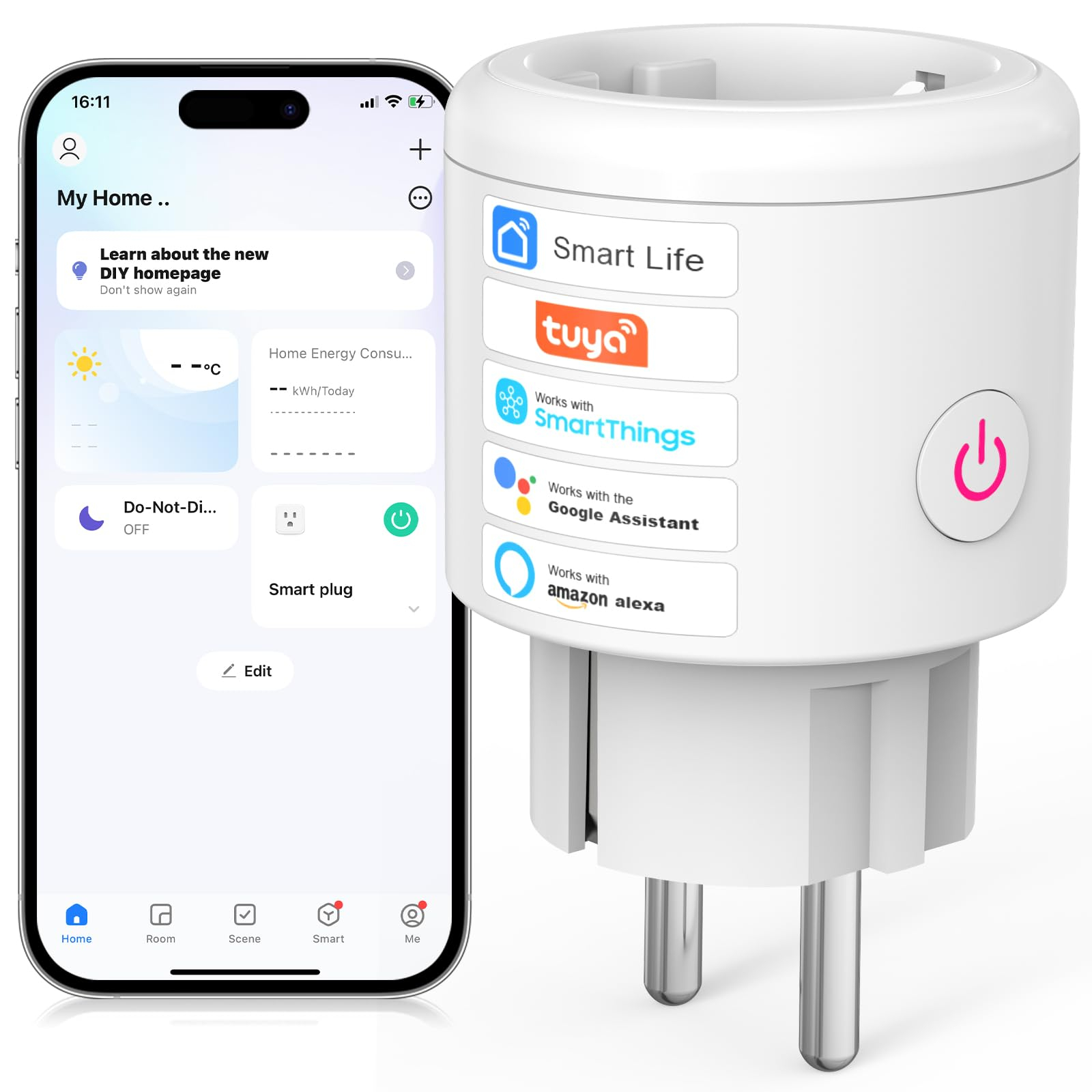 Enchufe Inteligente WiFi SURFOU (Monitor Consumo, Programable, 16A, Alexa/Google Home/SmartThings)