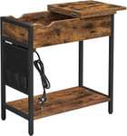 VASAGLE Mesa Auxiliar, mesita de Noche con Enchufe, Estrecha, con Puertos USB, Bolsa, para Sala de Estar, Dormitorio. Modelo vintage o negro