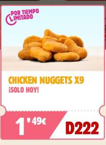 BURGER KING: 9 Chicken Nuggets por 1'49€ [Solo hoy]